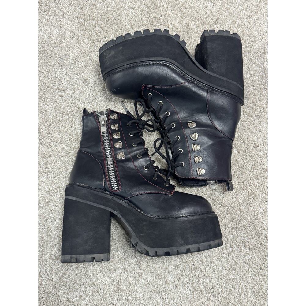 Demonia Assault-100 Black Vegan Platform Combat Boots Side Zip Up Goth Size 8 - Picture 6 of 12